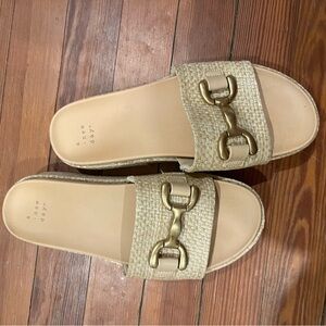A New Day Beige Woven Sandals with Gold Chain
